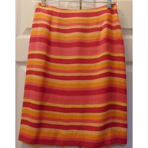 Talbots Striped Skirt Size 4 - Orange/Pink/Yellow  Straight  Lined Kick Pleat